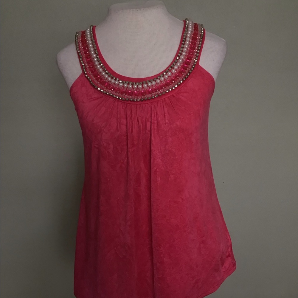 Pink Jewel Neck Satin Sleeveless Top Size S